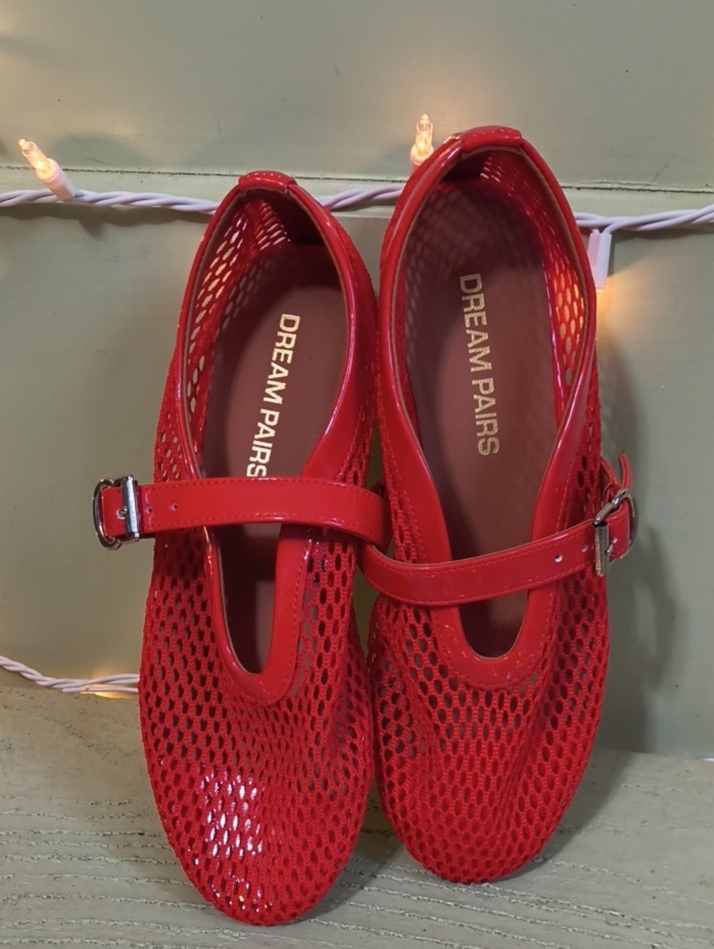 Women's Dream Paris Bright Red Mesh Patent Mary Buckle Ballet Flats 6